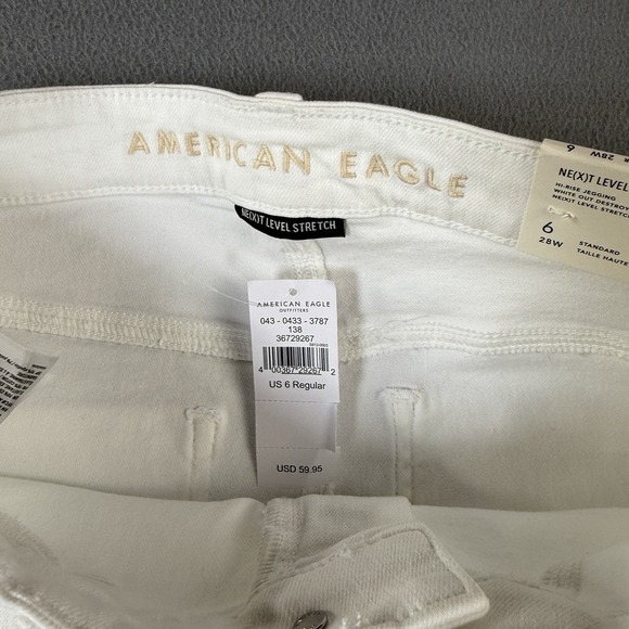 American Eagle Hi-Rise Jeggings Womens Jeans 6 White Next Level Stretch Raw Hem - Picture 6 of 10